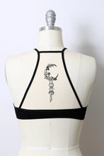 Load image into Gallery viewer, Crescent Moon Tattoo Mesh Bralette- Black
