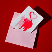 Load image into Gallery viewer, Love Cats Heart Tail Risograph Card
