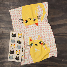 Load image into Gallery viewer, Meow Yellow Cats Dishtowels Set of 2