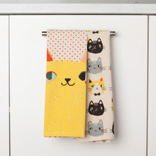 Load image into Gallery viewer, Meow Yellow Cats Dishtowels Set of 2