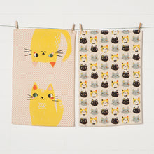 Load image into Gallery viewer, Meow Yellow Cats Dishtowels Set of 2