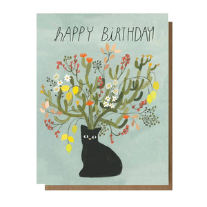 Black Cat Vase Birthday Card