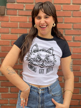 Load image into Gallery viewer, KCK Cat Head Raglan Baby Tee- White/Black
