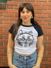 Load image into Gallery viewer, KCK Cat Head Raglan Baby Tee- White/Black
