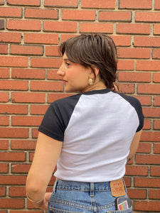 KCK Cat Head Raglan Baby Tee- White/Black