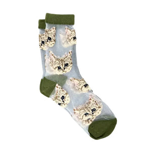 Cat Mesh Socks In Sage Green