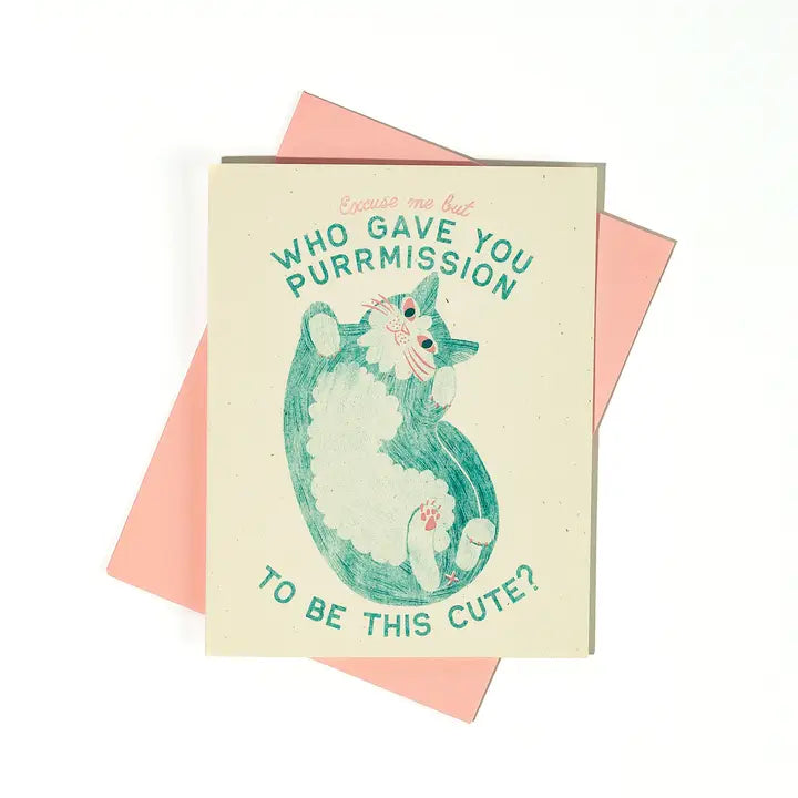 Purrmission To Be Cute Cat Risograph Card