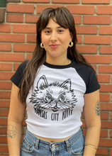 Load image into Gallery viewer, KCK Cat Head Raglan Baby Tee- White/Black
