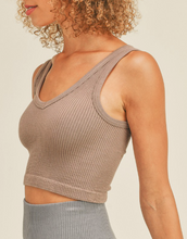 Load image into Gallery viewer, Premium Cropped Ribbed V Tank Top- Taupe
