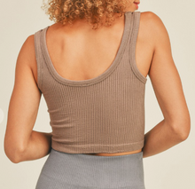 Load image into Gallery viewer, Premium Cropped Ribbed V Tank Top- Taupe
