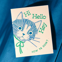 Load image into Gallery viewer, Hi Hello Hey Cat Risograph Card
