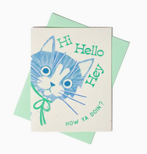 Load image into Gallery viewer, Hi Hello Hey Cat Risograph Card
