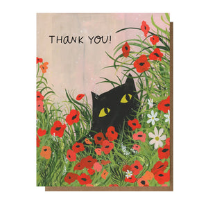 Black Kitty Flower Card