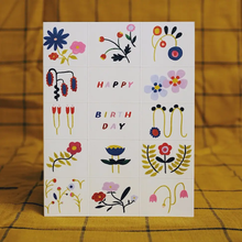 Load image into Gallery viewer, Grid Flower Doodles Birthday Card
