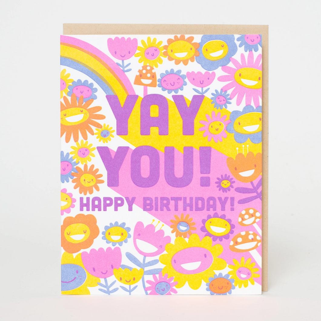 Yay You Birthday Rainbow Letterpress Greeting Card