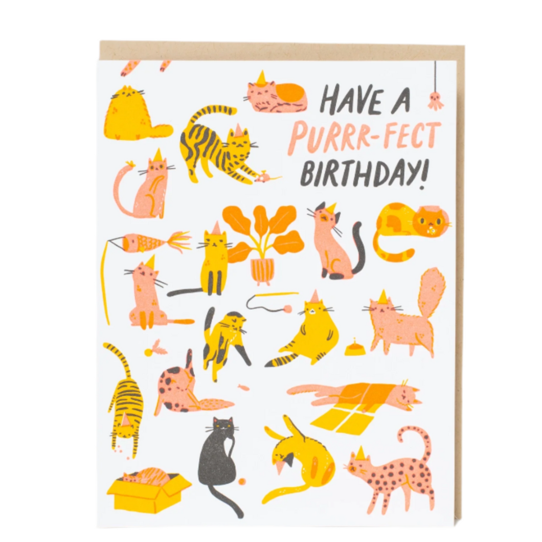 Birthday Purr-Fect Cats Letterpress Greeting Card