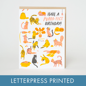 Birthday Purr-Fect Cats Letterpress Greeting Card