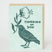 Load image into Gallery viewer, Thinking of You Crow Letterpress Greeting Card
